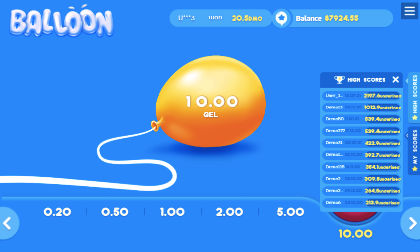 Игровой процесс Balloon — интерфейс краш-игры